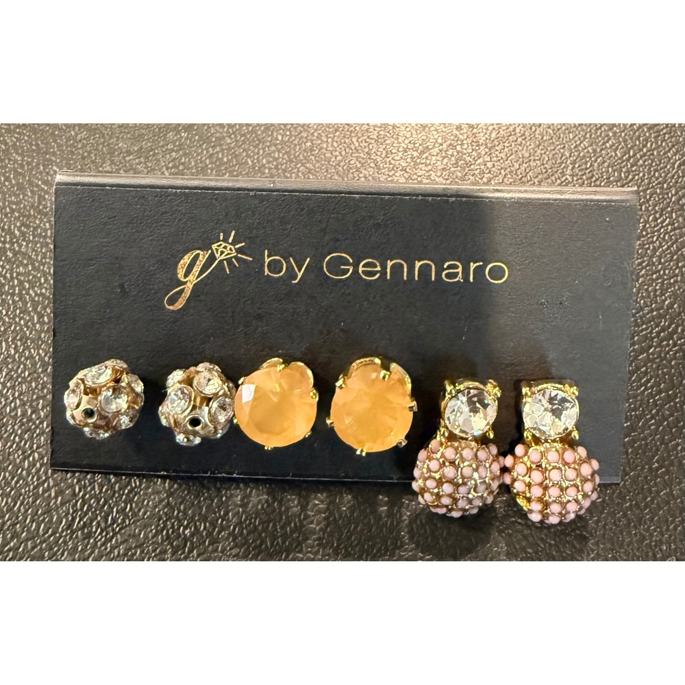 Womens‎ Earring Set Peach Pink Gold Tone Rhinestone Stud 3 Pairs NEW